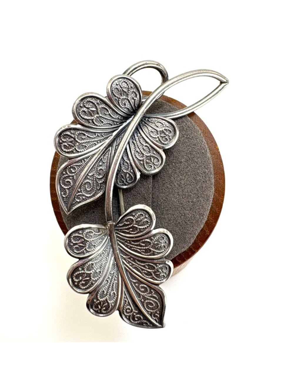 BEAU Leaf Brooch Scroll Design Pin Sterling Silver 925 Size 2.5" Length